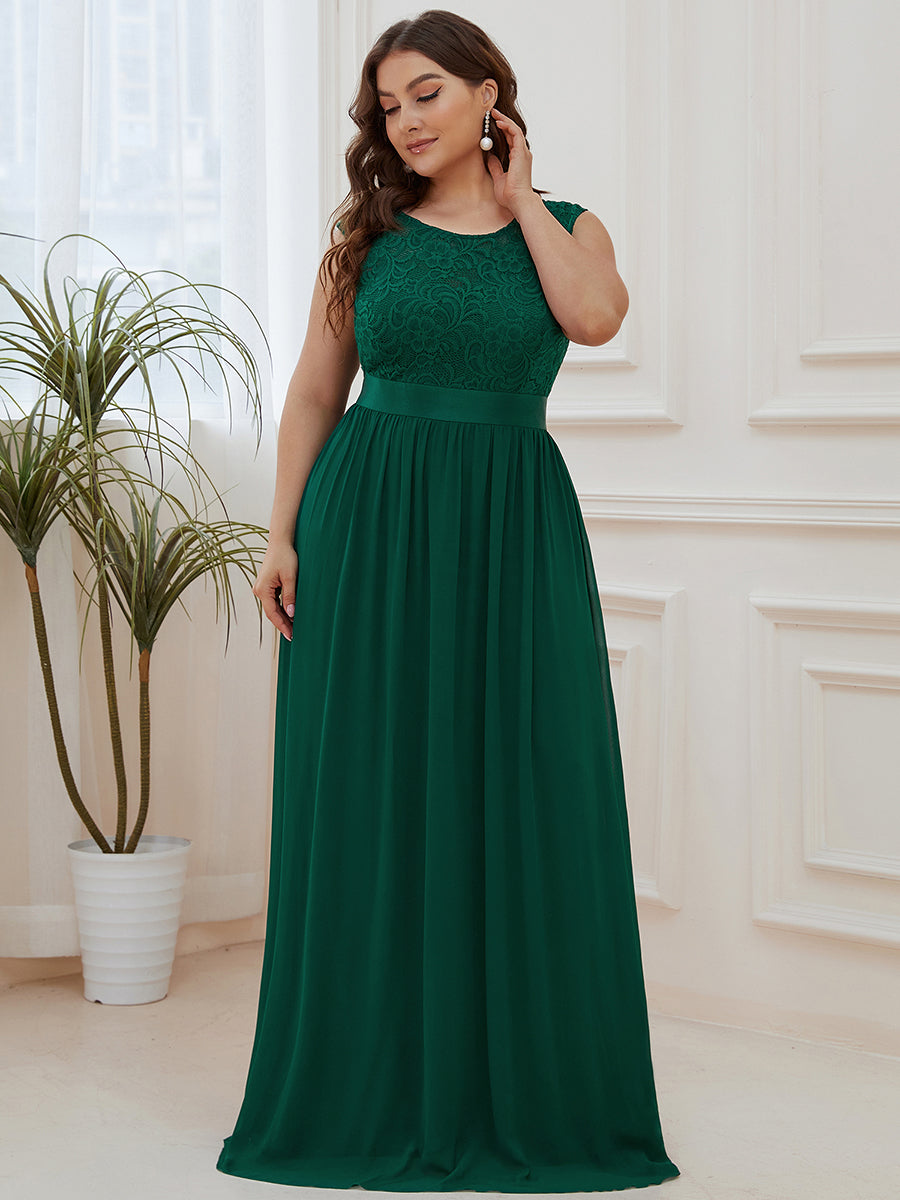 Robe de demoiselle d'honneur longue en dentelle sans manches #Couleur_Vert Fonce