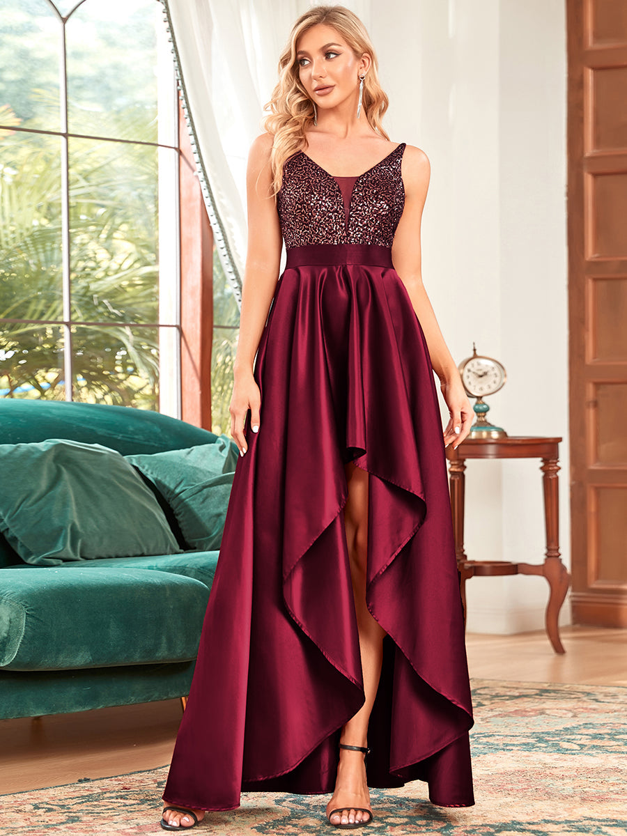 Taille personnalisée Robe de Bal Scintillante Sexy avec Dos Nu #Couleur_Bordeaux