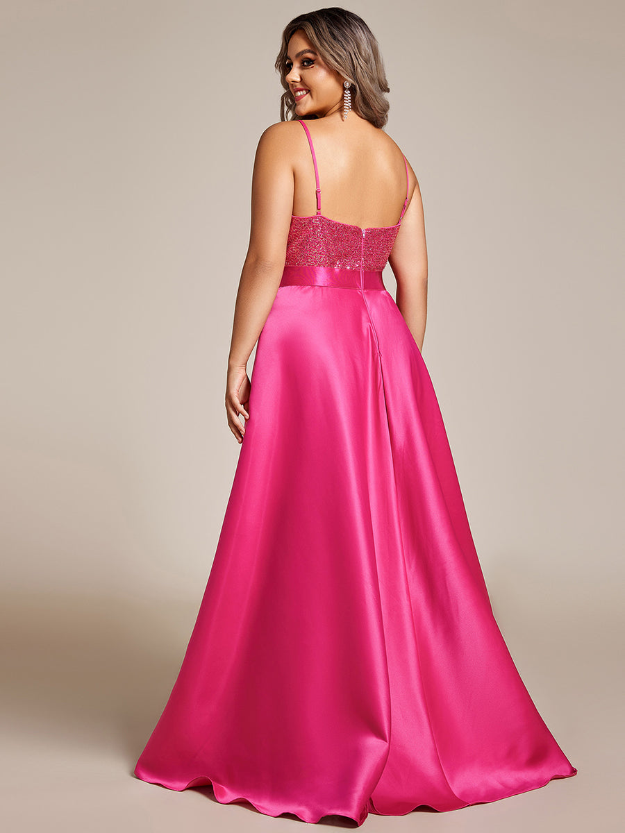 Robe de Bal Grande Taille Scintillante Sexy avec Dos Nu et Ourlet Irrégulier #Couleur_Rose Vif