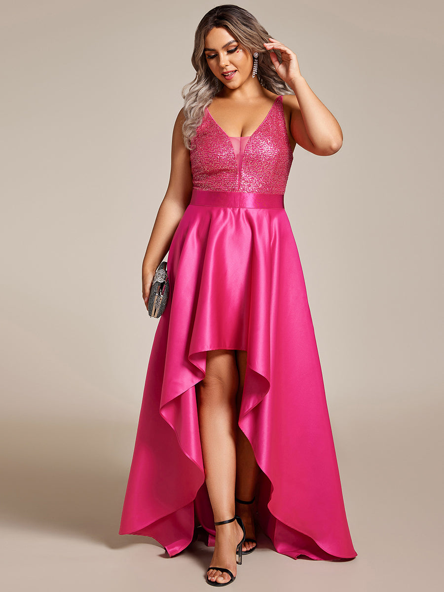 Robe de Bal Grande Taille Scintillante Sexy avec Dos Nu et Ourlet Irrégulier #Couleur_Rose Vif