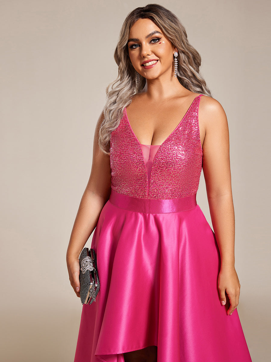 Robe de Bal Grande Taille Scintillante Sexy avec Dos Nu et Ourlet Irrégulier #Couleur_Rose Vif