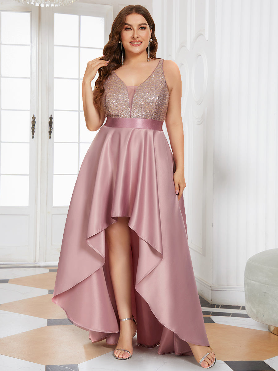 Robe de Bal Grande Taille Scintillante Sexy avec Dos Nu et Ourlet Irrégulier #Couleur_Orchidee