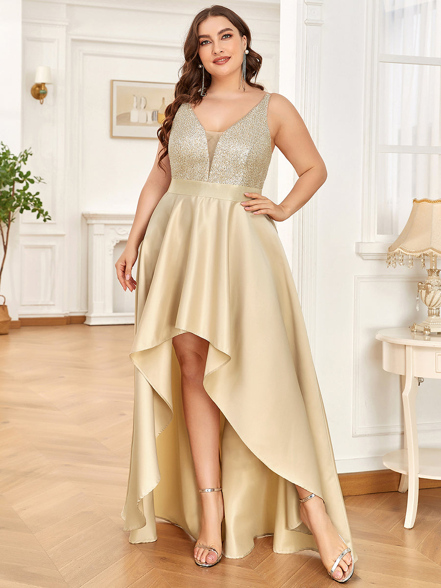 Robe de Bal Grande Taille Scintillante Sexy avec Dos Nu et Ourlet Irrégulier #Couleur_Or Rose