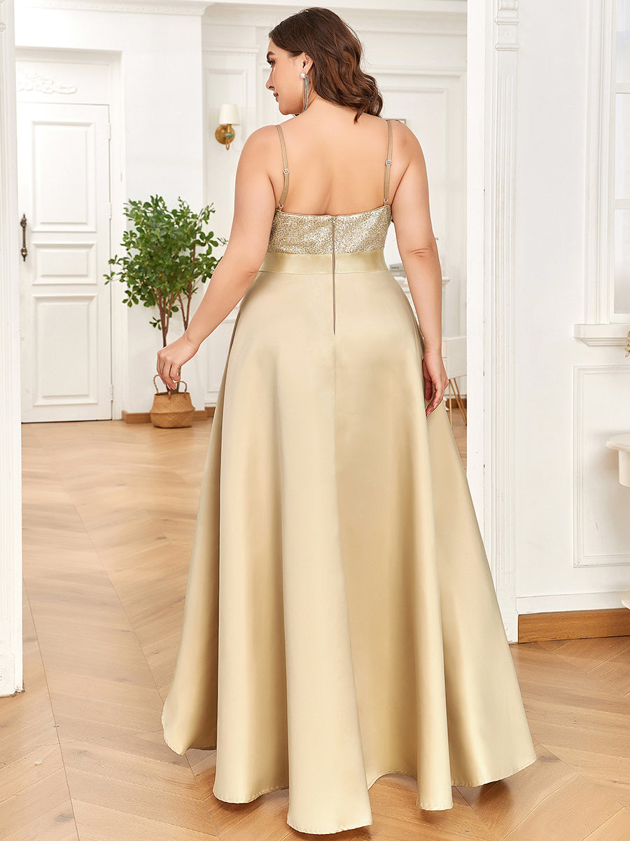 Robe de Bal Grande Taille Scintillante Sexy avec Dos Nu et Ourlet Irrégulier #Couleur_Or Rose