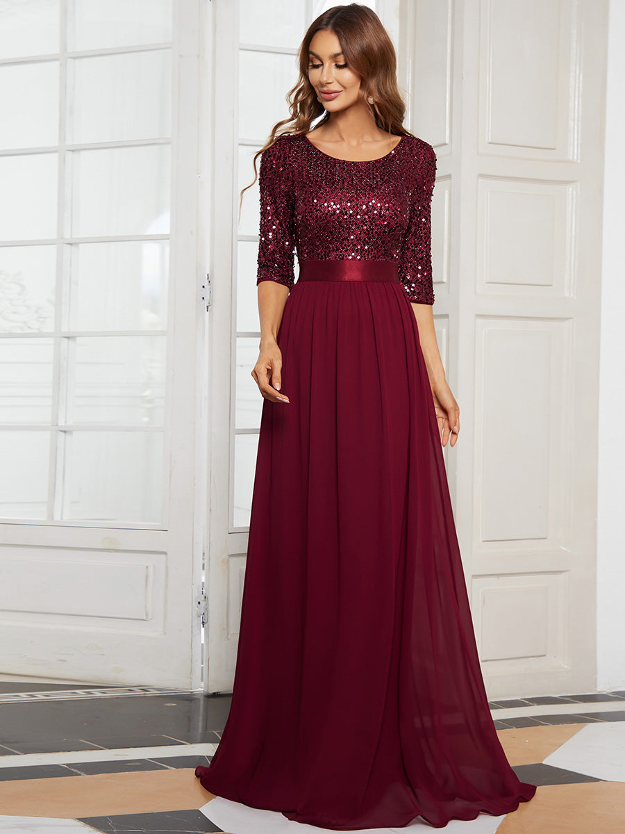 Taille personnalisée Robe de soirée encolure ronde sequins #Couleur_Bordeaux