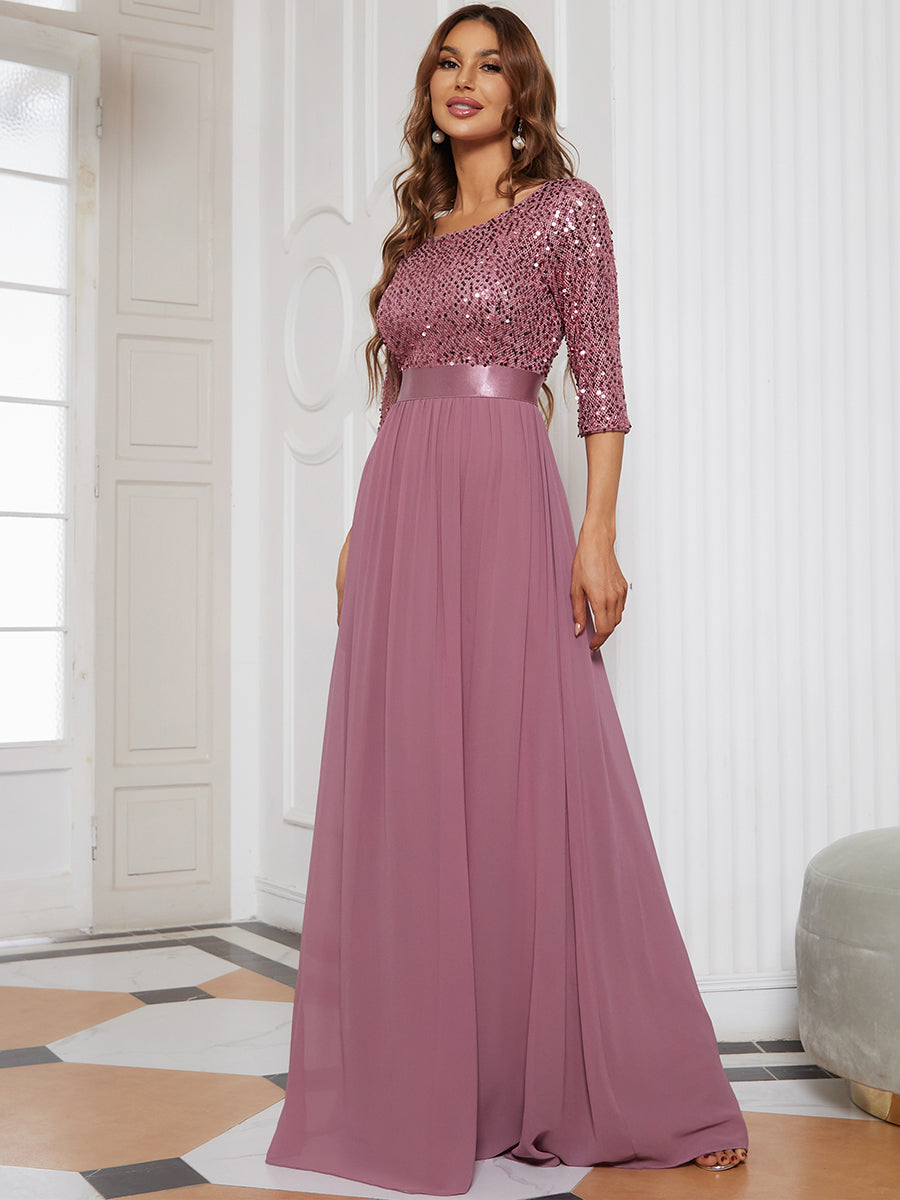 Taille personnalisée Robe de soirée encolure ronde sequins #Couleur_Orchidee