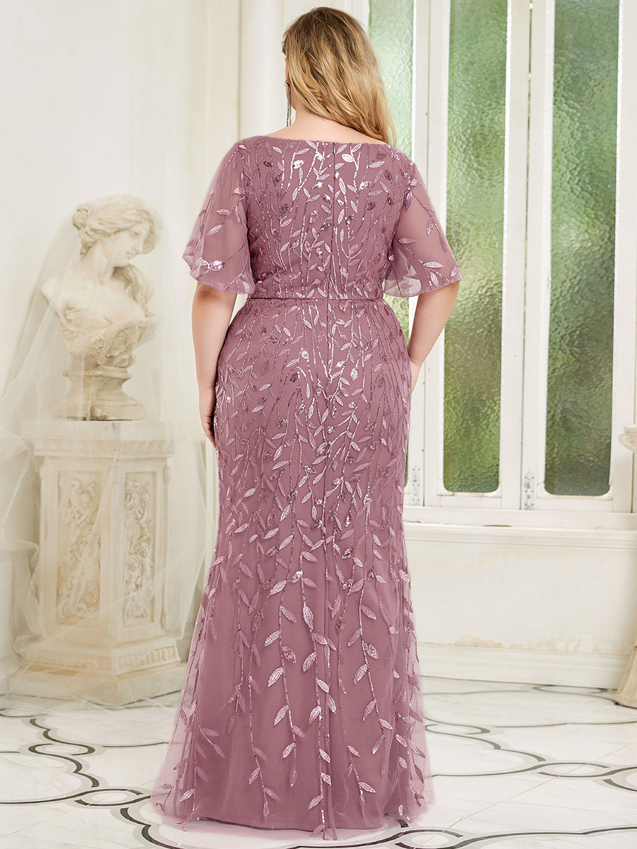 Robe de Soirée Longue Sirène à Pailletée à Col en V Profond #Couleur_Orchidee