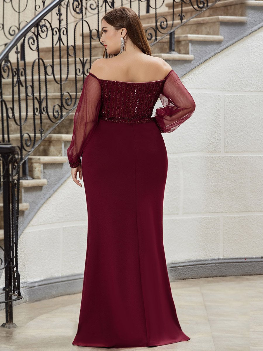 Robe de Soirée Longue Grande Taille Sirène à Sequins Tendance #Couleur_Bordeaux