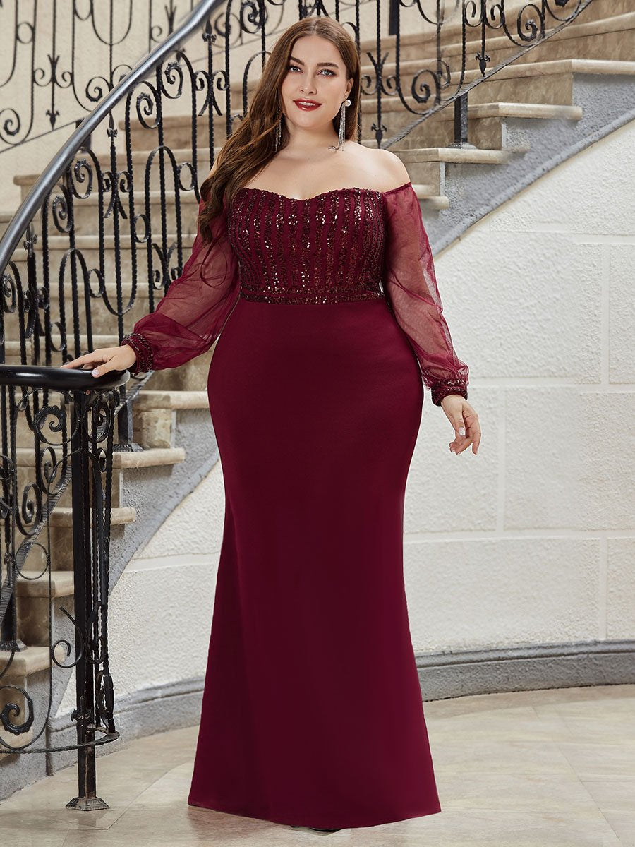 Robe de Soirée Longue Grande Taille Sirène à Sequins Tendance #Couleur_Bordeaux