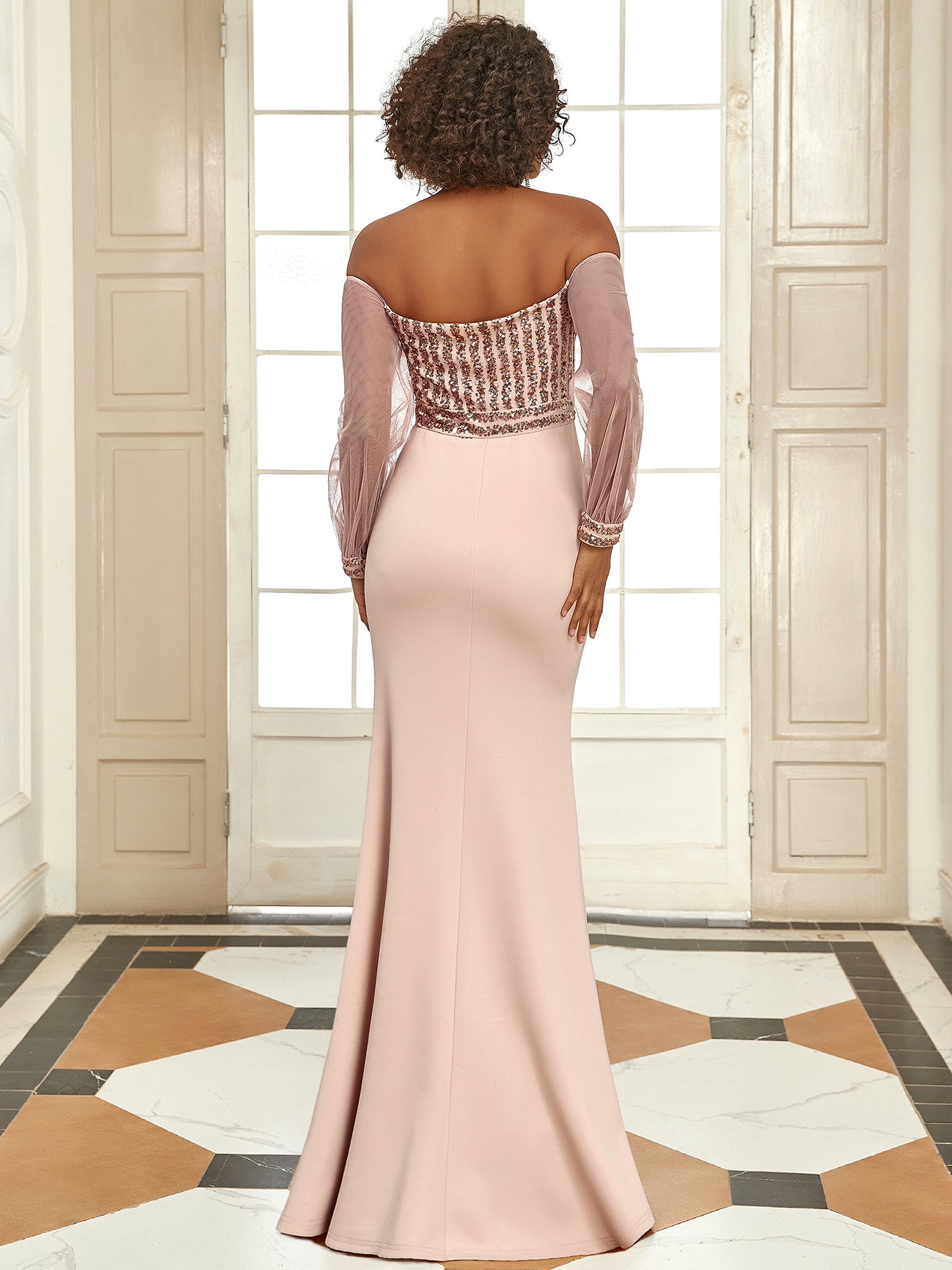 Robe de Soirée Longue Grande Taille Sirène à Sequins Tendance #Couleur_Or Rose