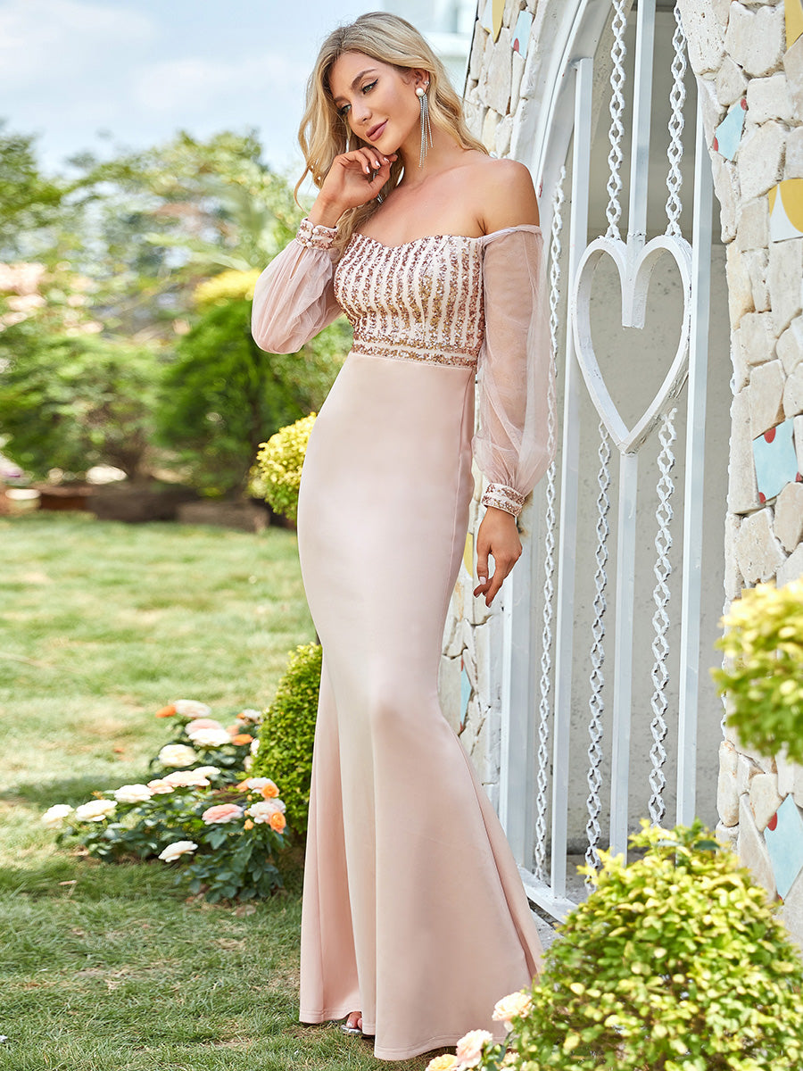 Robe de Soirée Longue Grande Taille Sirène à Sequins Tendance #Couleur_Or Rose