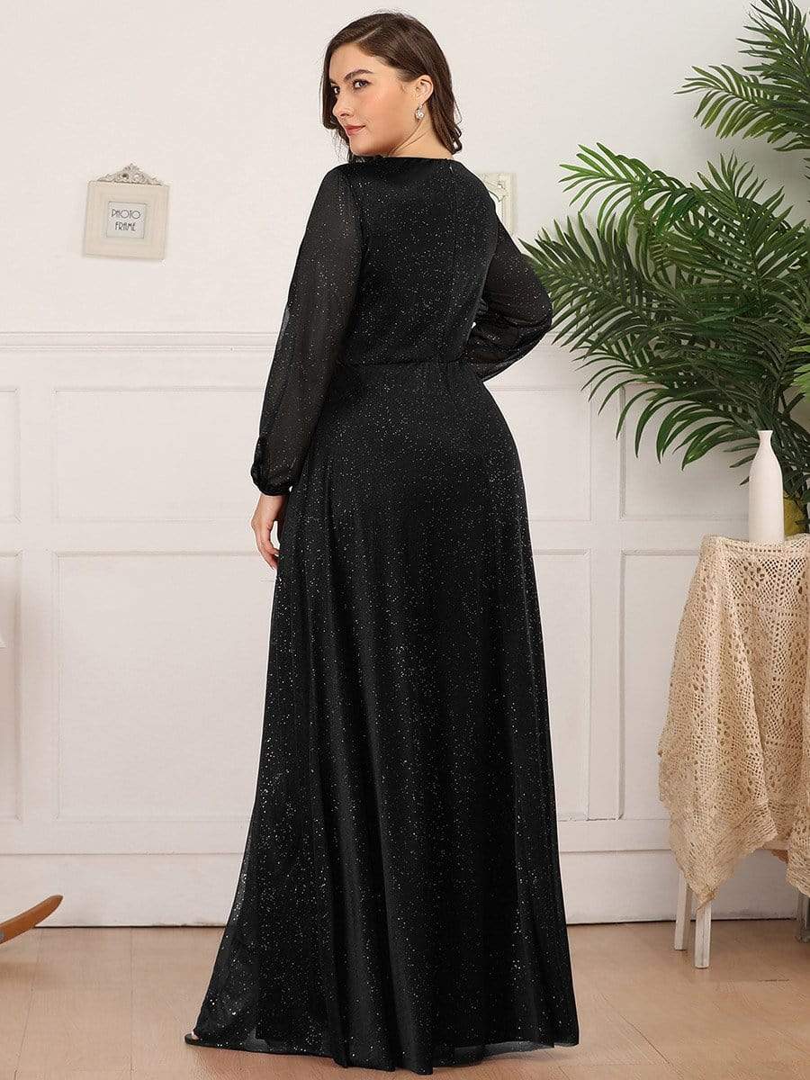 Robe mariage invitée Longue chatoyante à Col en V pour femmes #Couleur_Noir