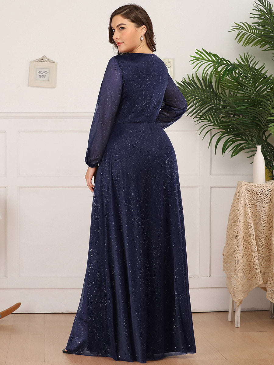 Robe mariage invitée Longue chatoyante à Col en V pour femmes #Couleur_Bleu Marine