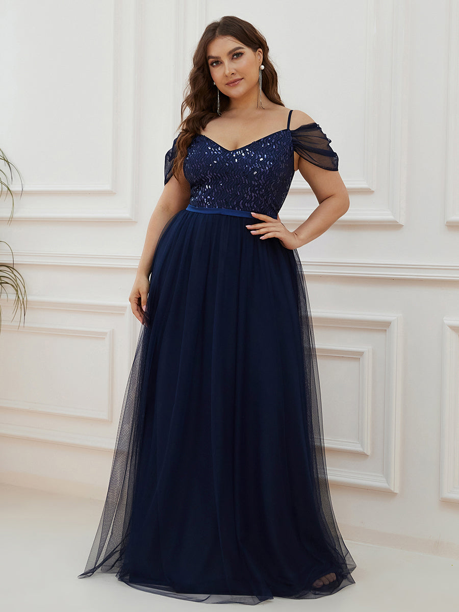 Robe Demoiselle d'Honneur en Tulle Longue Femme Épaules Dénudées #Couleur_Bleu Marine