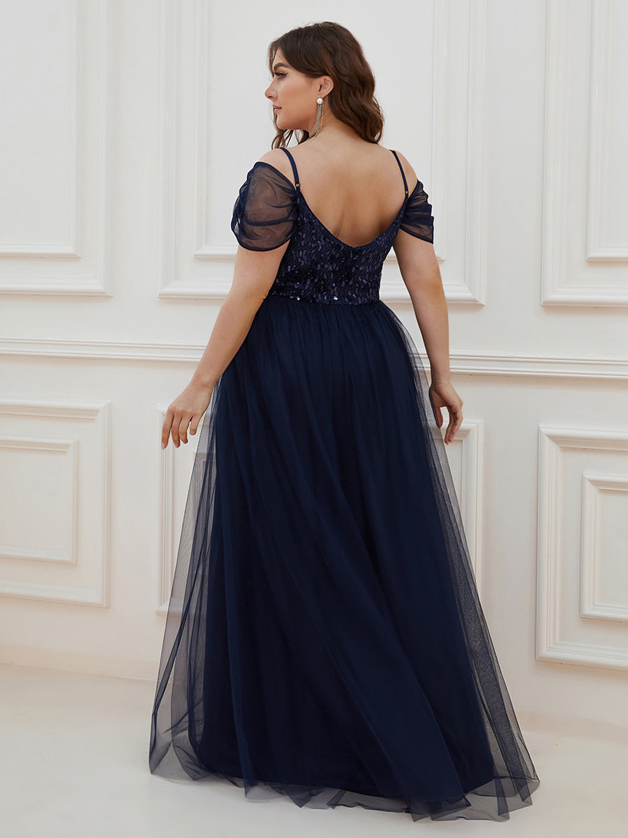 Robe Demoiselle d'Honneur en Tulle Longue Femme Épaules Dénudées #Couleur_Bleu Marine