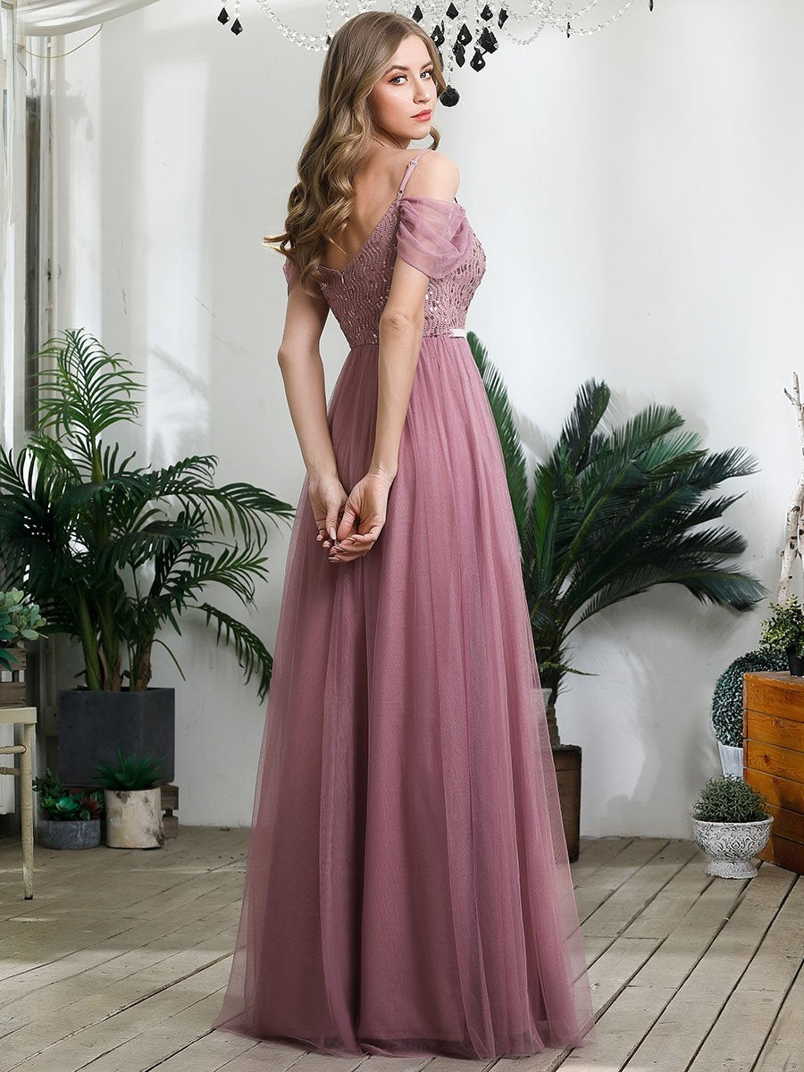 Robe Demoiselle d'Honneur en Tulle Longue Femme Épaules Dénudées #Couleur_Orchidee