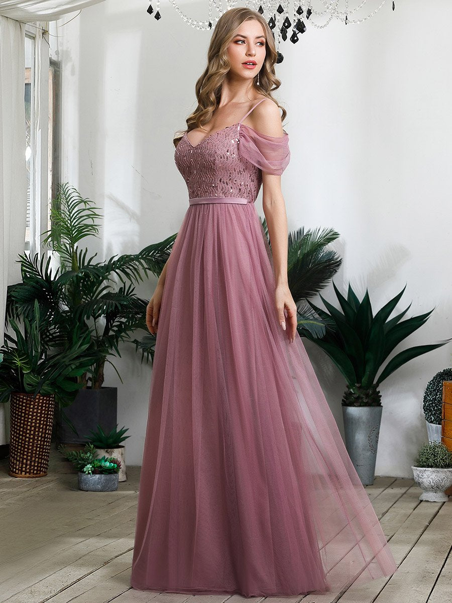 Robe Demoiselle d'Honneur en Tulle Longue Femme Épaules Dénudées #Couleur_Orchidee