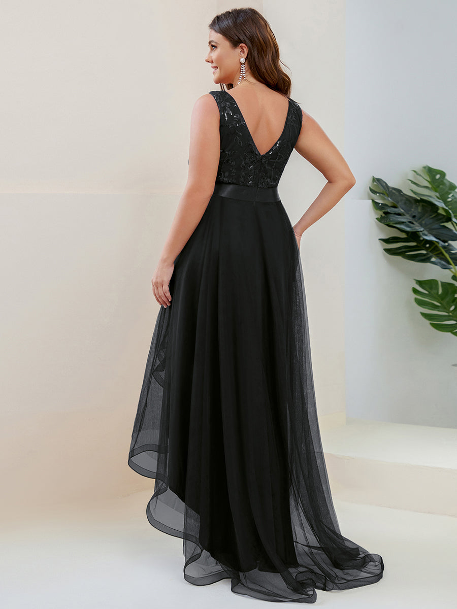 Robes de bal en Tulle à Paillettes High Low Asymétrique #Couleur_Noir