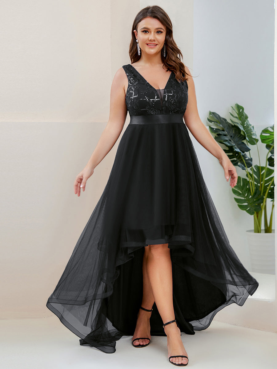 Robes de bal Asymétrique Tulle Paillettes High Low Grande taille #Couleur_Noir