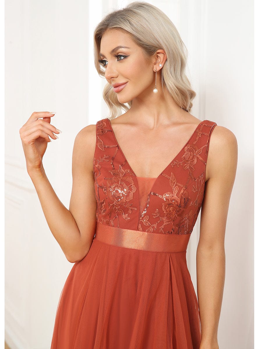 Robes de soirée en Tulle à Paillettes High Low Asymétrique #Couleur_Burnt Orange