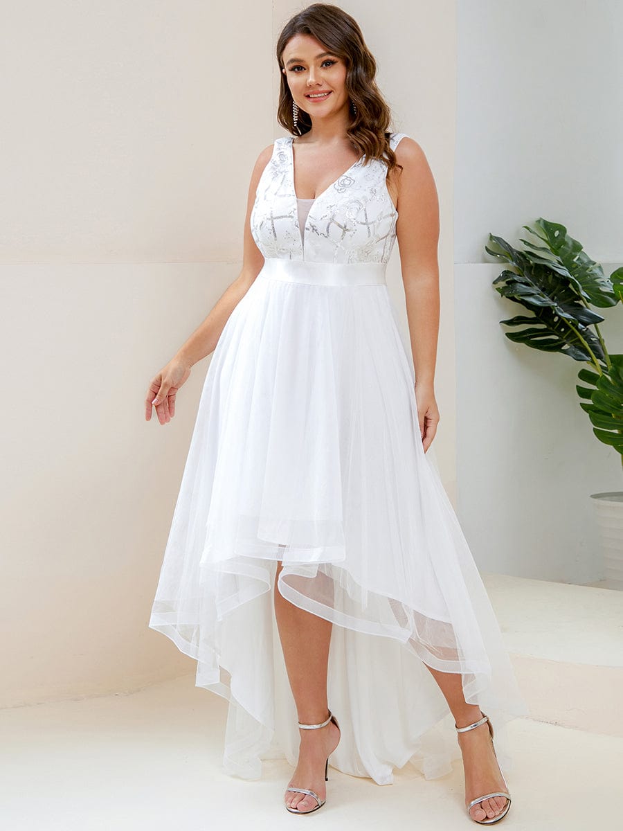 Robes de bal Asymétrique Tulle Paillettes High Low Grande taille #Couleur_Creme