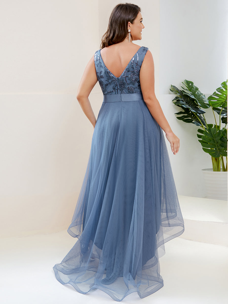 Robes de bal en Tulle à Paillettes High Low Asymétrique #Couleur_Marine Fume