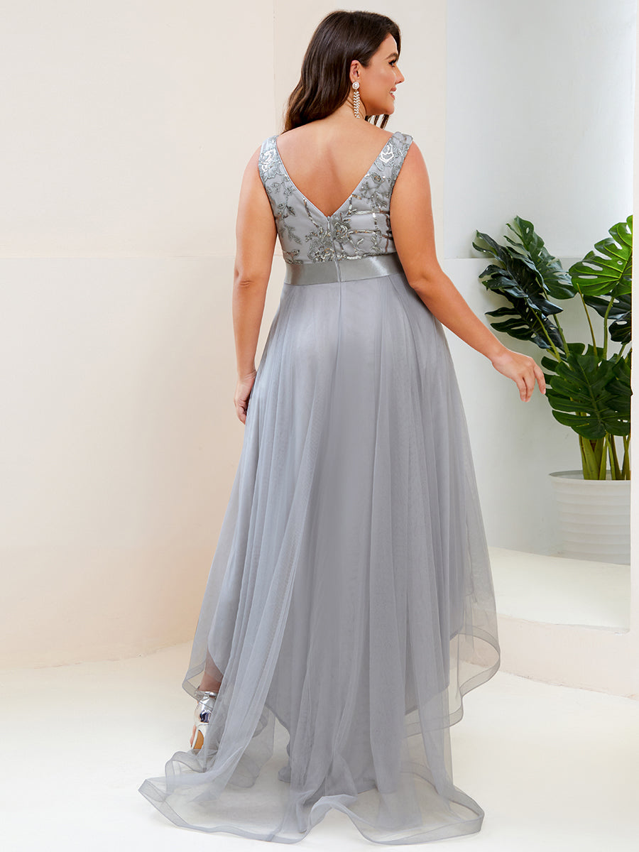 Robes de bal en Tulle à Paillettes High Low Asymétrique #Couleur_Gris