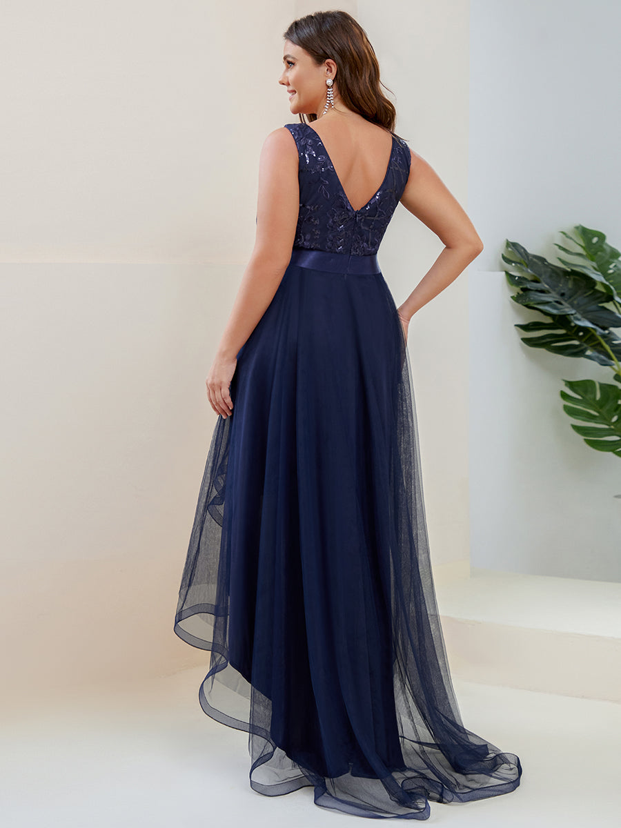 Robes de soirée en Tulle à Paillettes High Low Asymétrique #Couleur_Bleu Marine