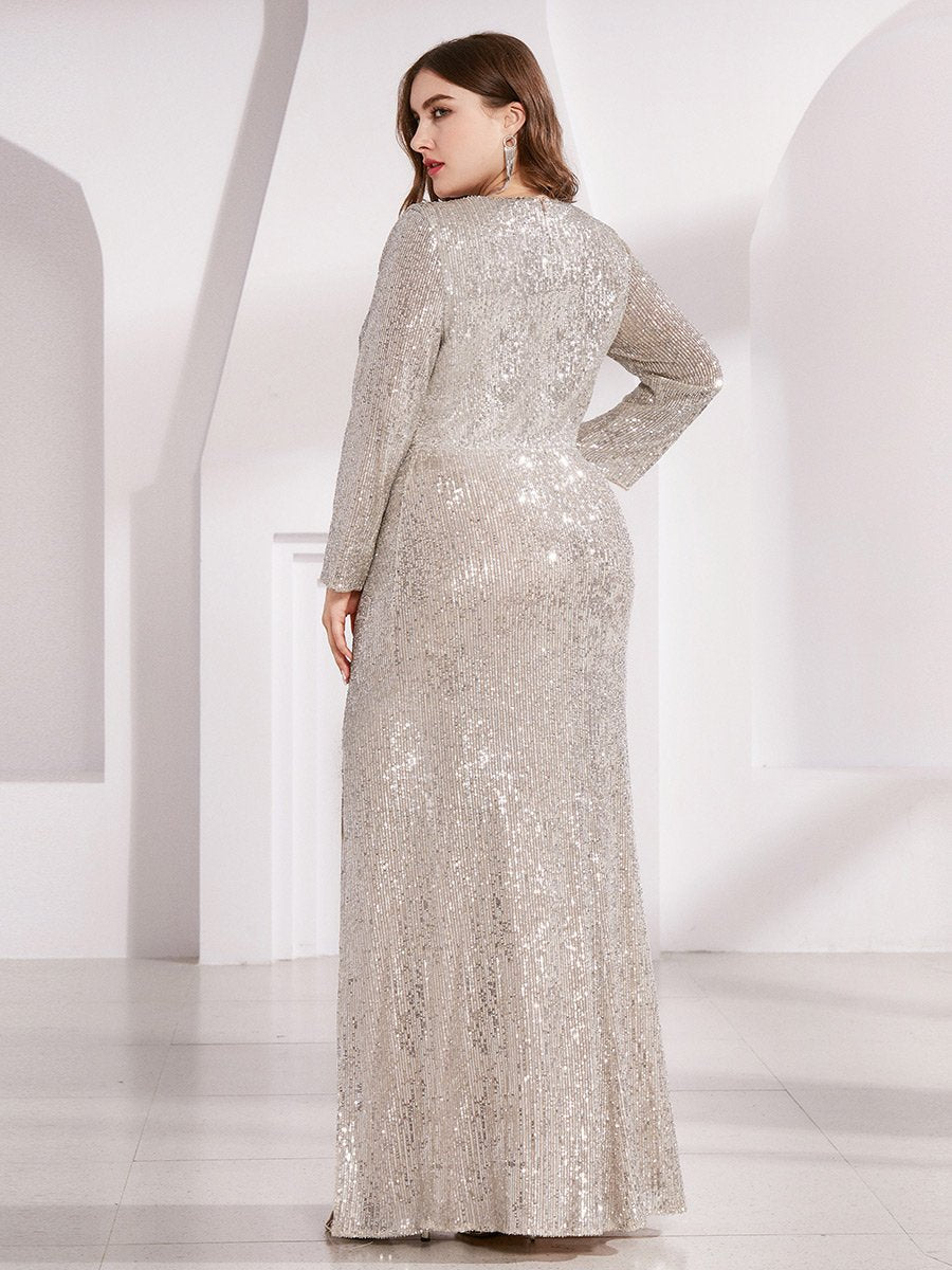 Robe de Soirée Grande Taille Brillante à Paillettes avec Fente #Couleur_Charbon