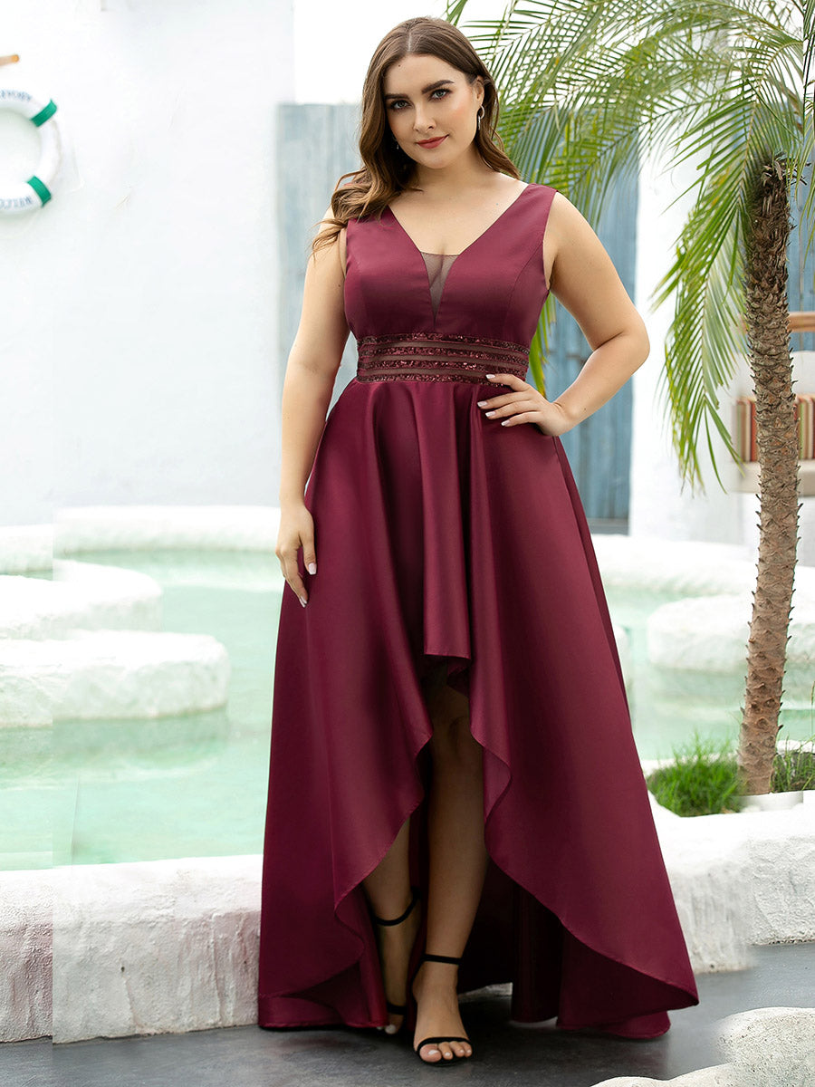 Robe de cocktail asymétrique haute taille grande taille pour femmes #Couleur_Bordeaux