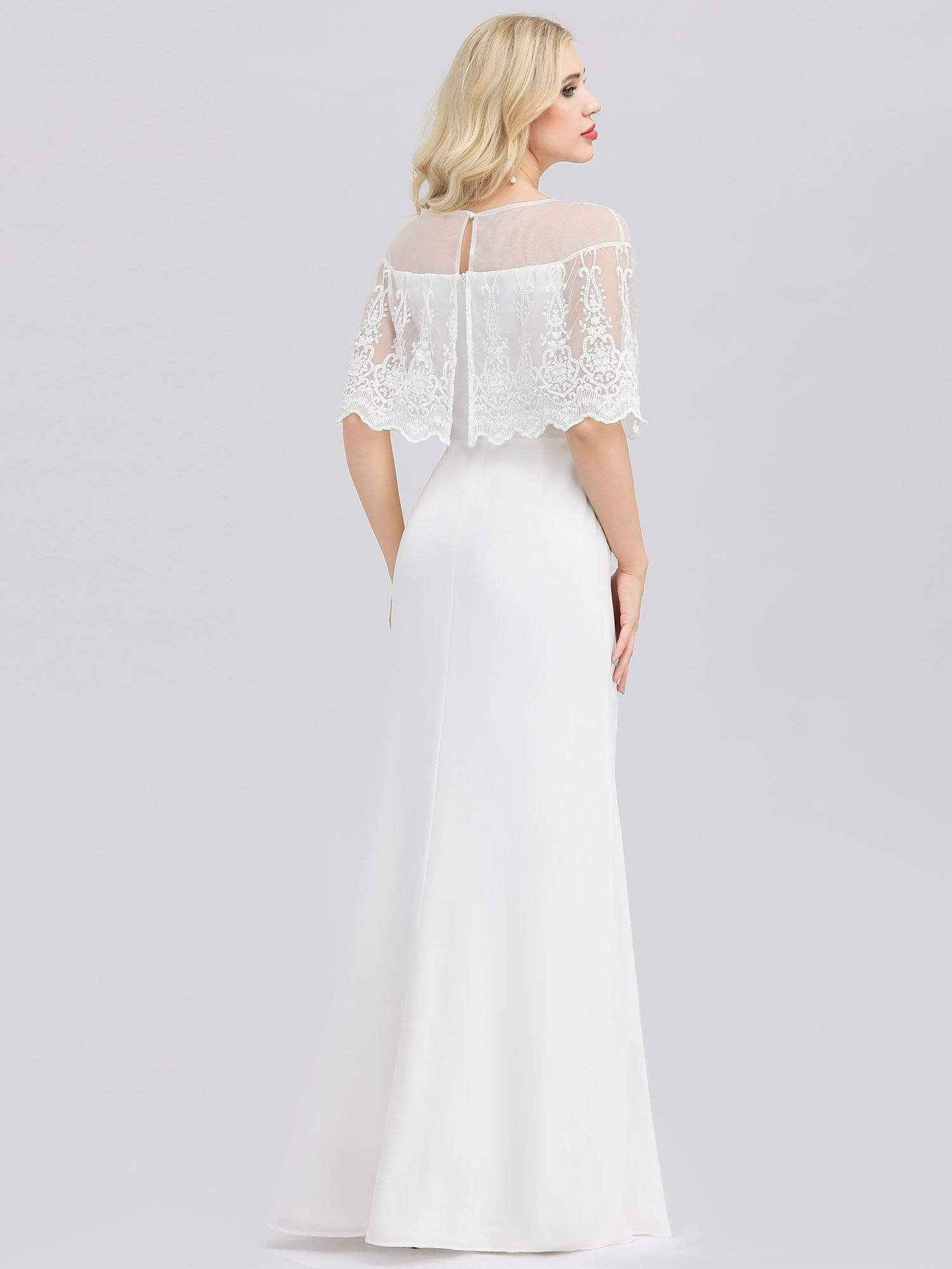 Robe de Mariée avec Col en Cœur Transparant et Manches à Volants #Couleur_Blanc