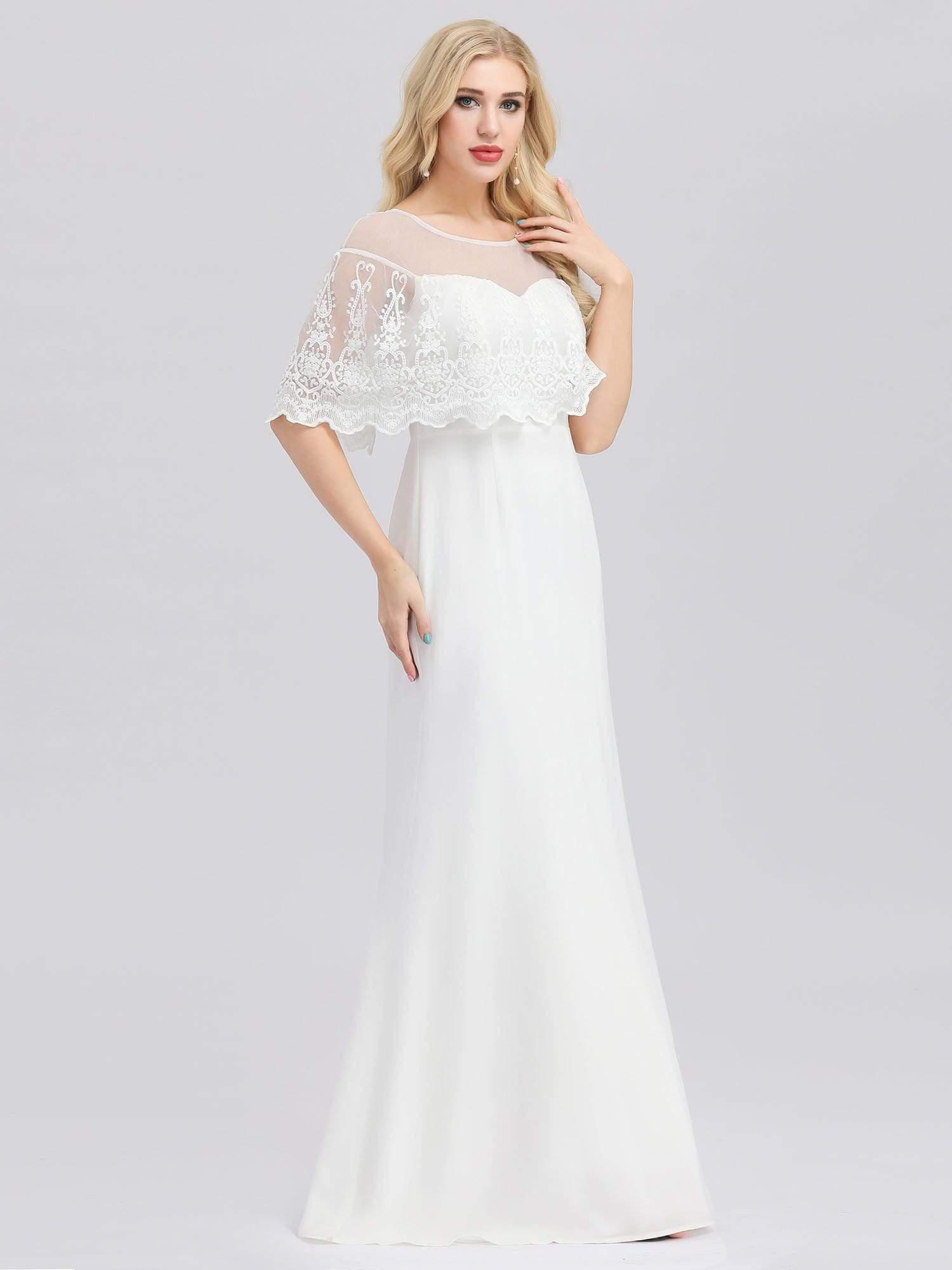 Robe de Mariée avec Col en Cœur Transparant et Manches à Volants #Couleur_Blanc