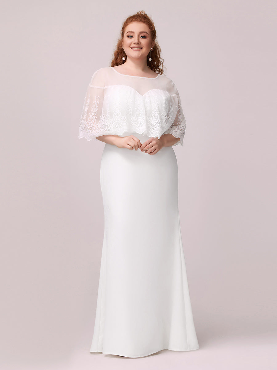 Robe de Mariée avec Col en Cœur Transparant et Manches à Volants #Couleur_Blanc