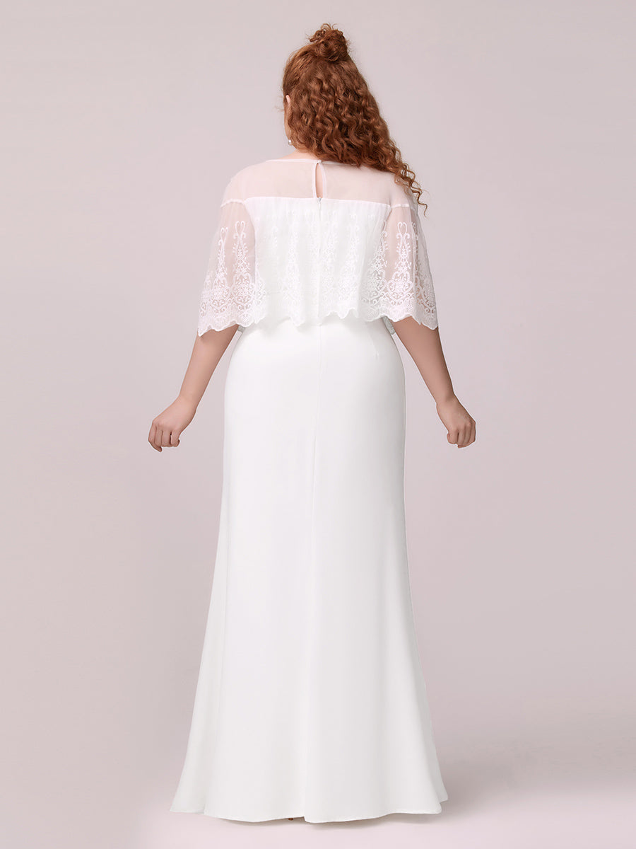 Robe de Mariée avec Col en Cœur Transparant et Manches à Volants #Couleur_Blanc