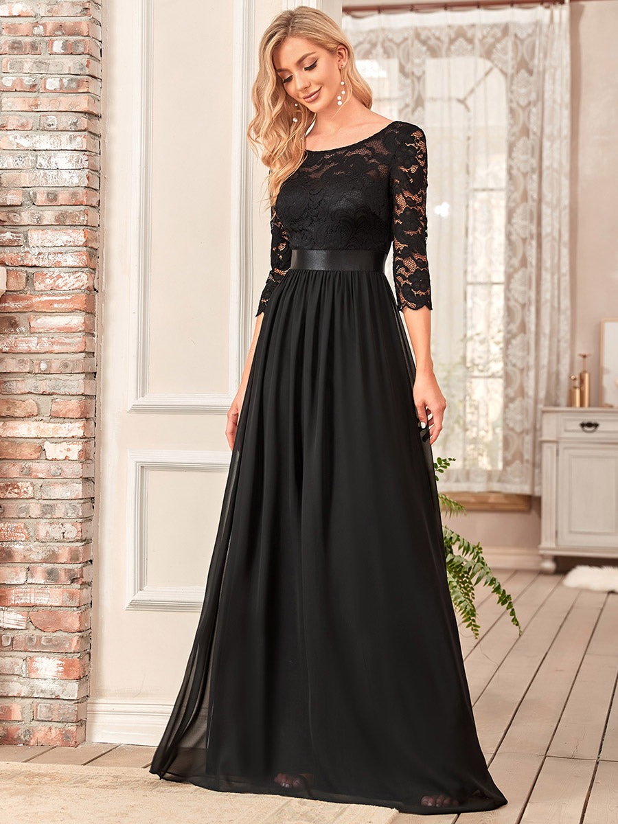 Taille Personnalisee A Line manches longues Robe de soiree avec de la dentelle Ever Pretty FR