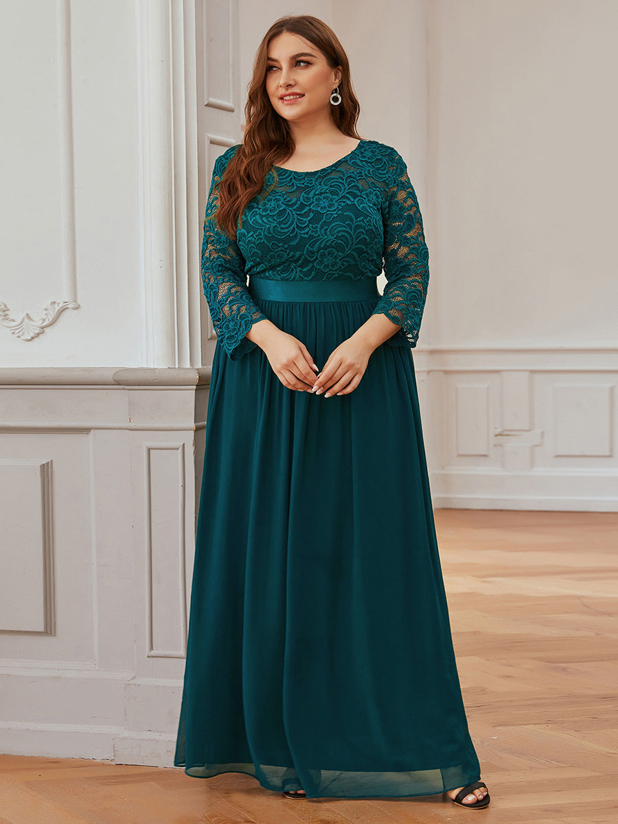 Robe de demoiselle d'honneur en grande taille dentelle transparente et demi-manche #Couleur_Bleu Sarcelle