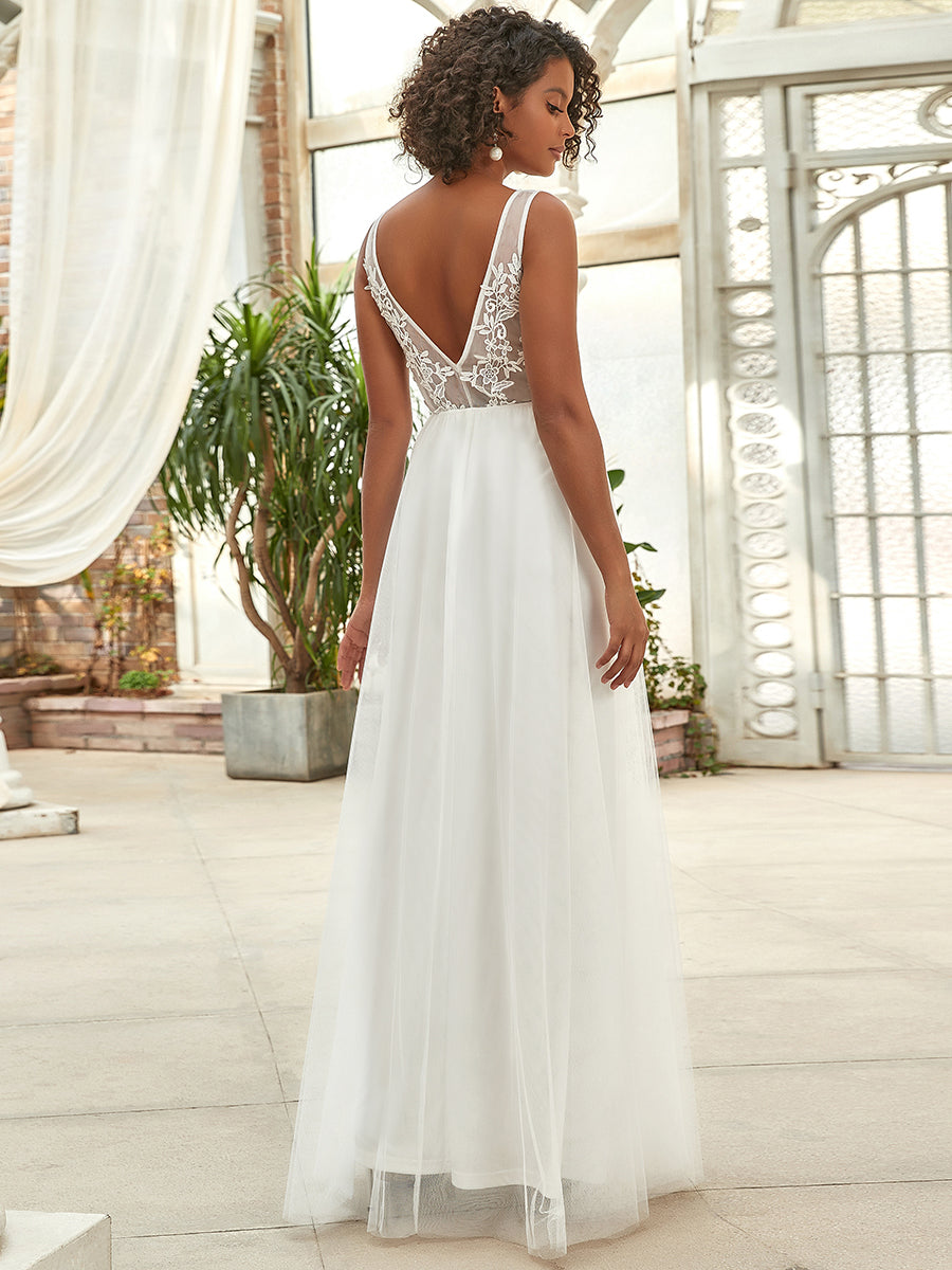 Taille personnalisée robe de soirée élégante sans manches en tulle fluide #couleur_Blanc