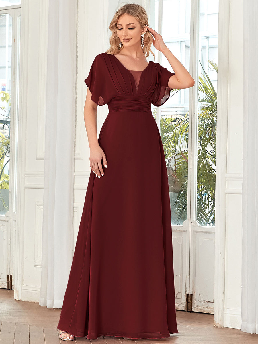 Taille personnalisée Robe de soirée Mousseline taille empire pour femmes #Couleur_Bordeaux