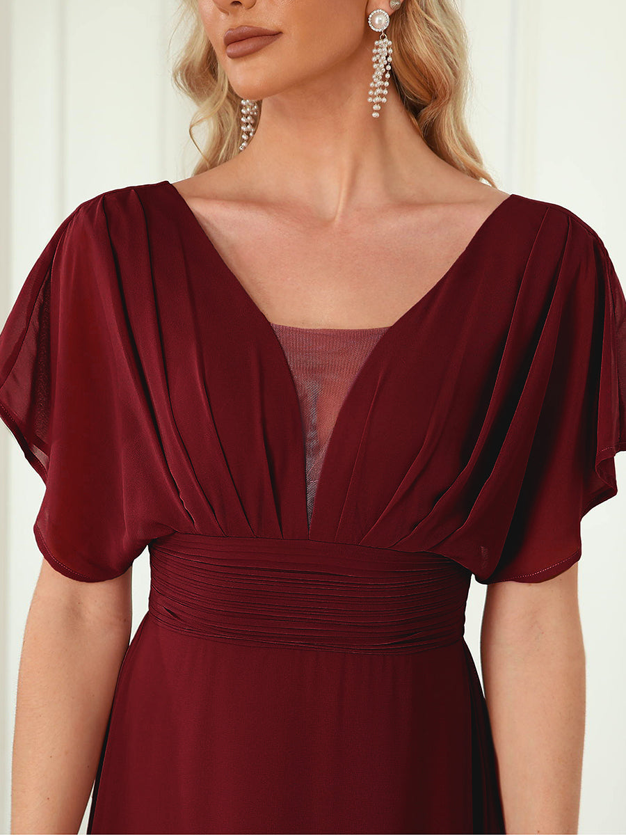 Maxi robe de soirée en mousseline de soie taille empire pour femmes #Couleur_Bordeaux