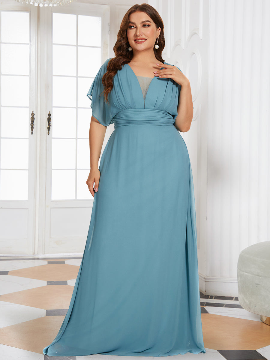 Robe de demoiselle d'honneur longue en mousseline de soie sexy pour femmes #Couleur_Bleu Fume