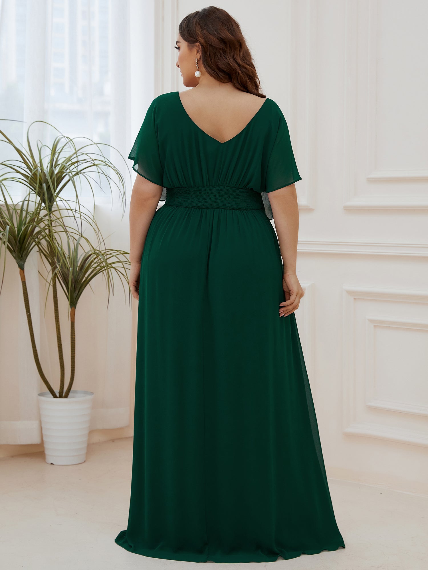 Robe de demoiselle d'honneur longue en mousseline de soie sexy pour femmes #Couleur_Vert Fonce