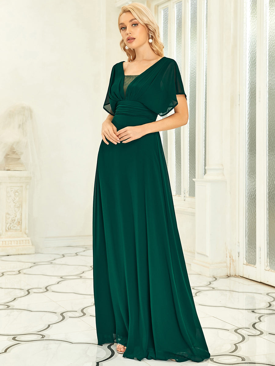 Maxi robe de soirée en mousseline de soie taille empire pour femmes #Couleur_Vert Fonce