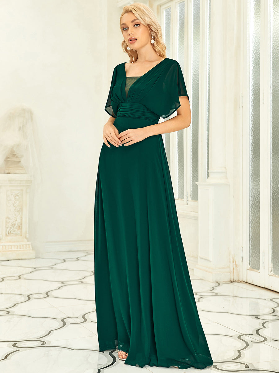 Robe de demoiselle d'honneur longue en mousseline de soie sexy pour femmes #Couleur_Vert Fonce