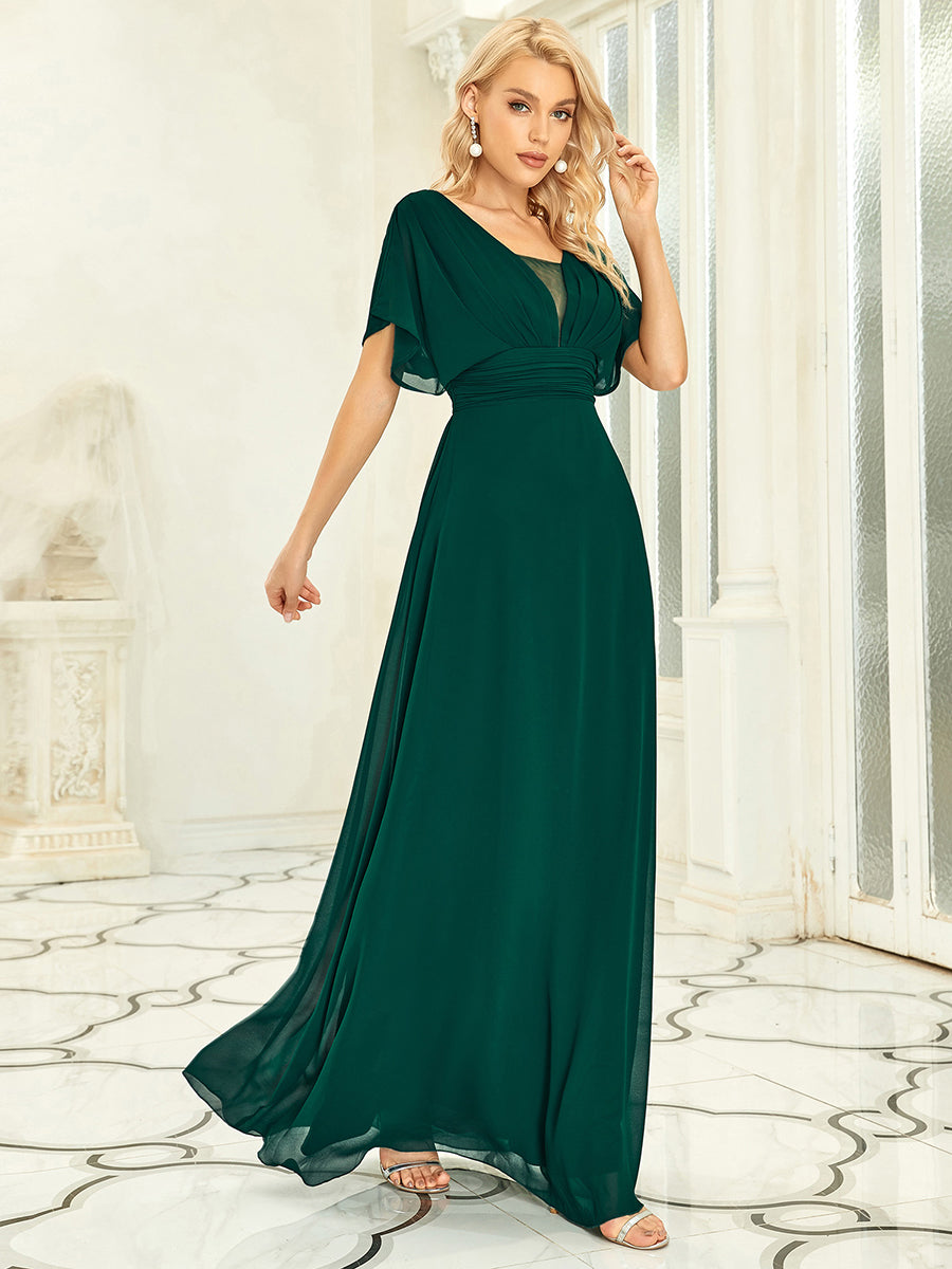 Maxi robe de soirée en mousseline de soie taille empire pour femmes #Couleur_Vert Fonce