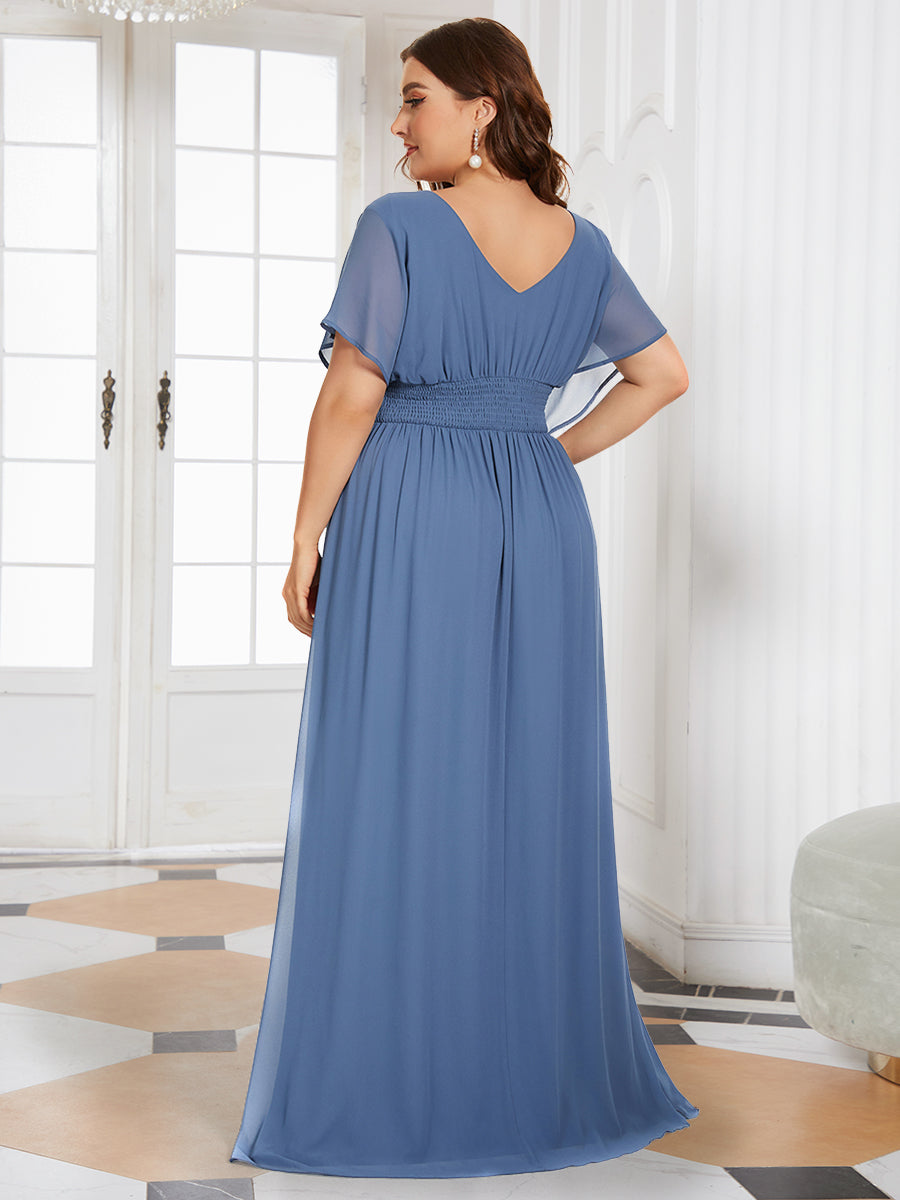 Maxi robe de soirée en mousseline de soie taille empire pour femmes #Couleur_Marine Fume