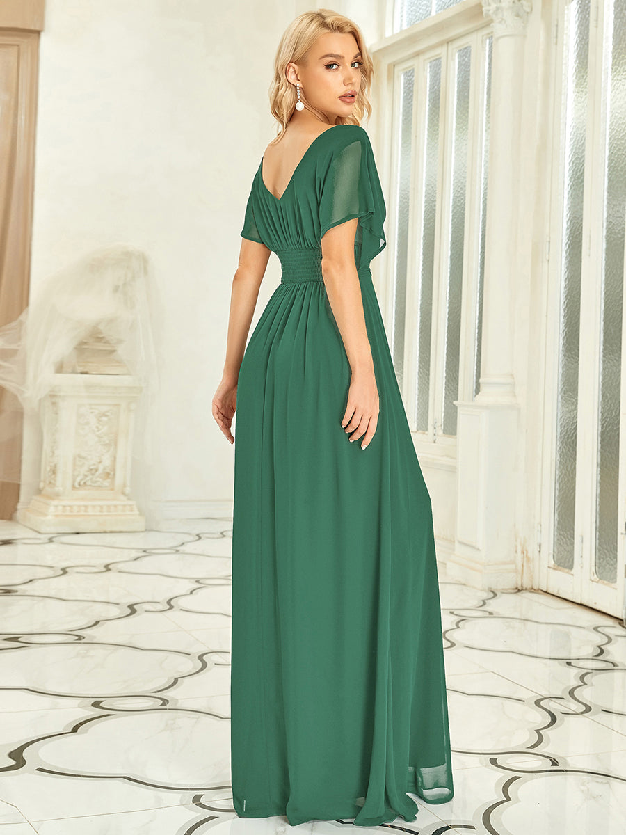 Maxi robe de soirée en mousseline de soie taille empire pour femmes #Couleur_Haricot Vert