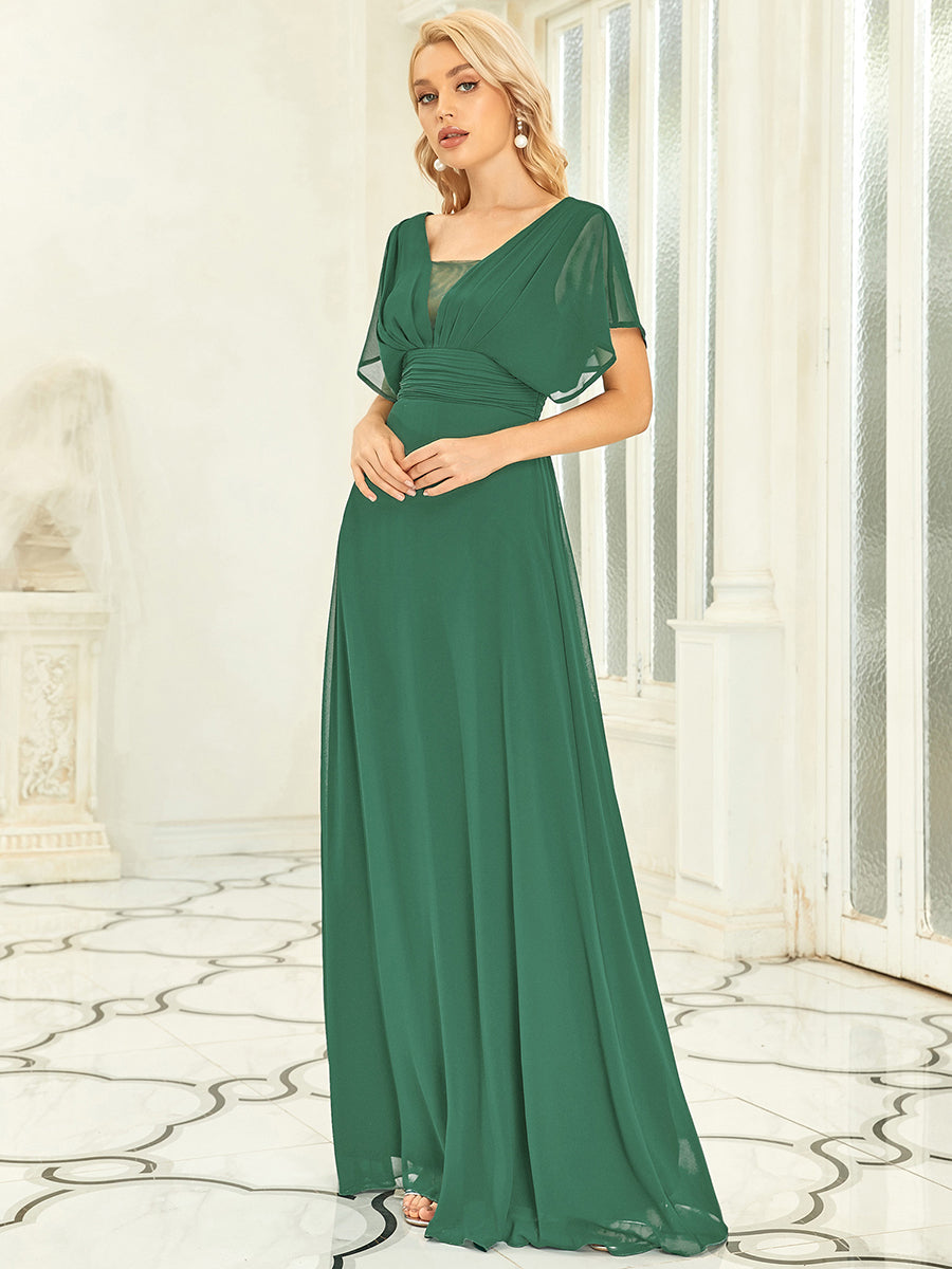 Maxi robe de soirée en mousseline de soie taille empire pour femmes #Couleur_Haricot Vert