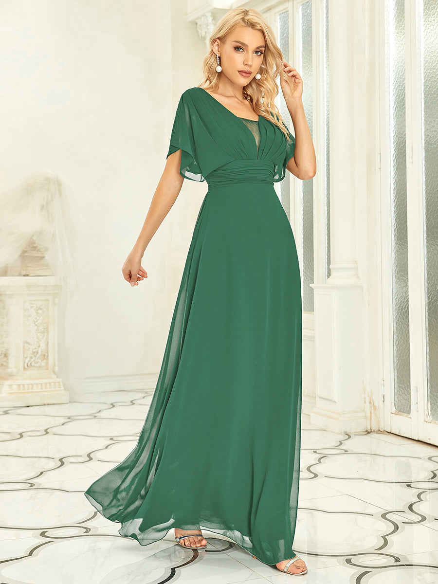 Maxi robe de soirée en mousseline de soie taille empire pour femmes #Couleur_Haricot Vert