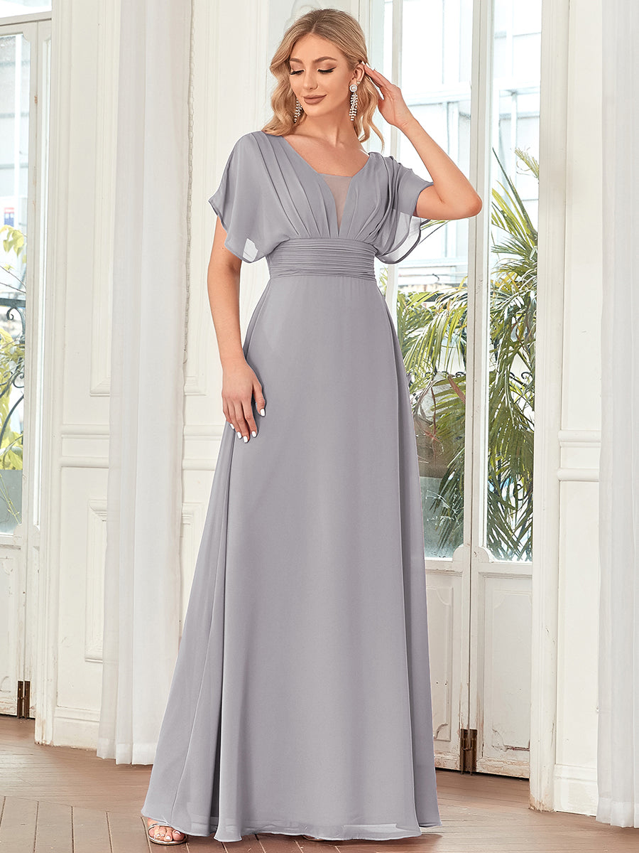 Robe de demoiselle d'honneur longue en mousseline de soie sexy pour femmes #Couleur_Gris