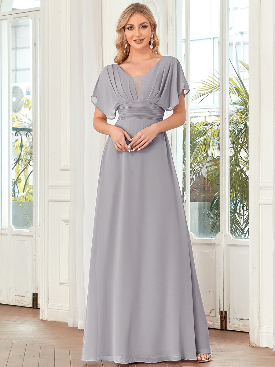 Robe de demoiselle d'honneur longue en mousseline de soie sexy pour femmes #Couleur_Gris